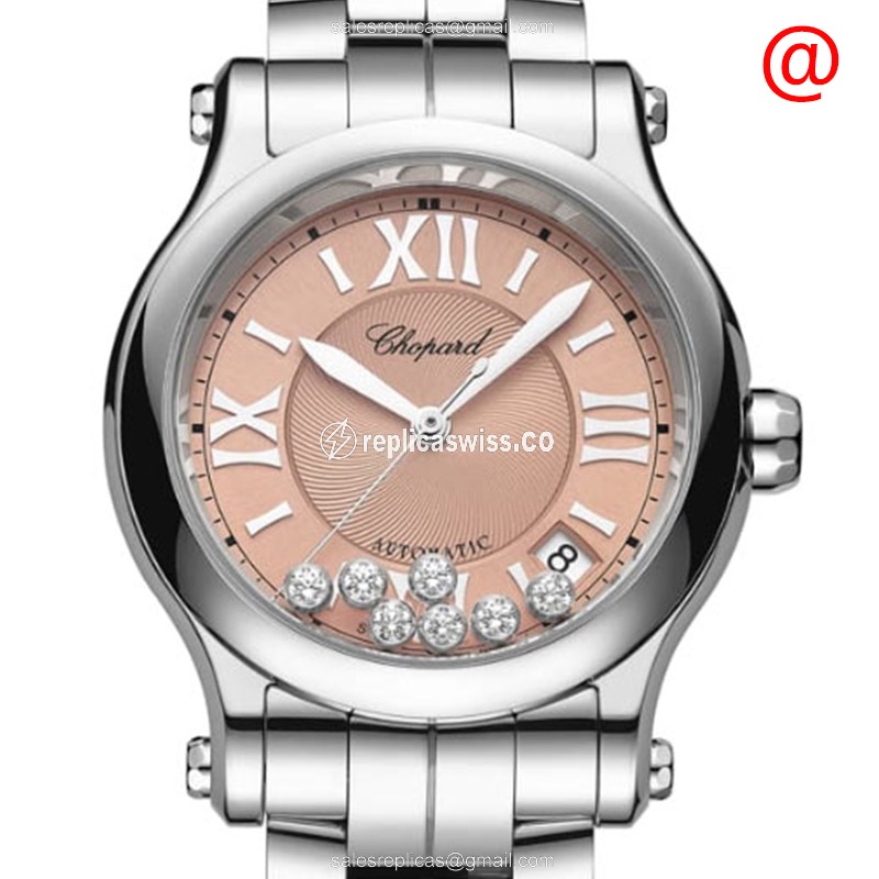 Chopard Happy Sport Replica - Automatic - Gold Dial - Steel Case - Silver Strap - Luxury Replica HAPPY SPORT Watch